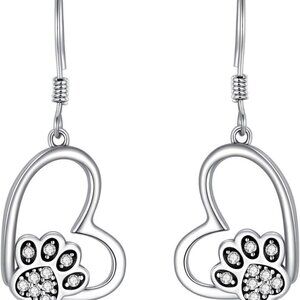 Animal Dangle Earrings Sterling Silver Pet Paw Print Crystal Opal Jewelry